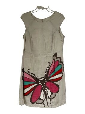Sleeveless Silk Dress with Bold Butterfly Print